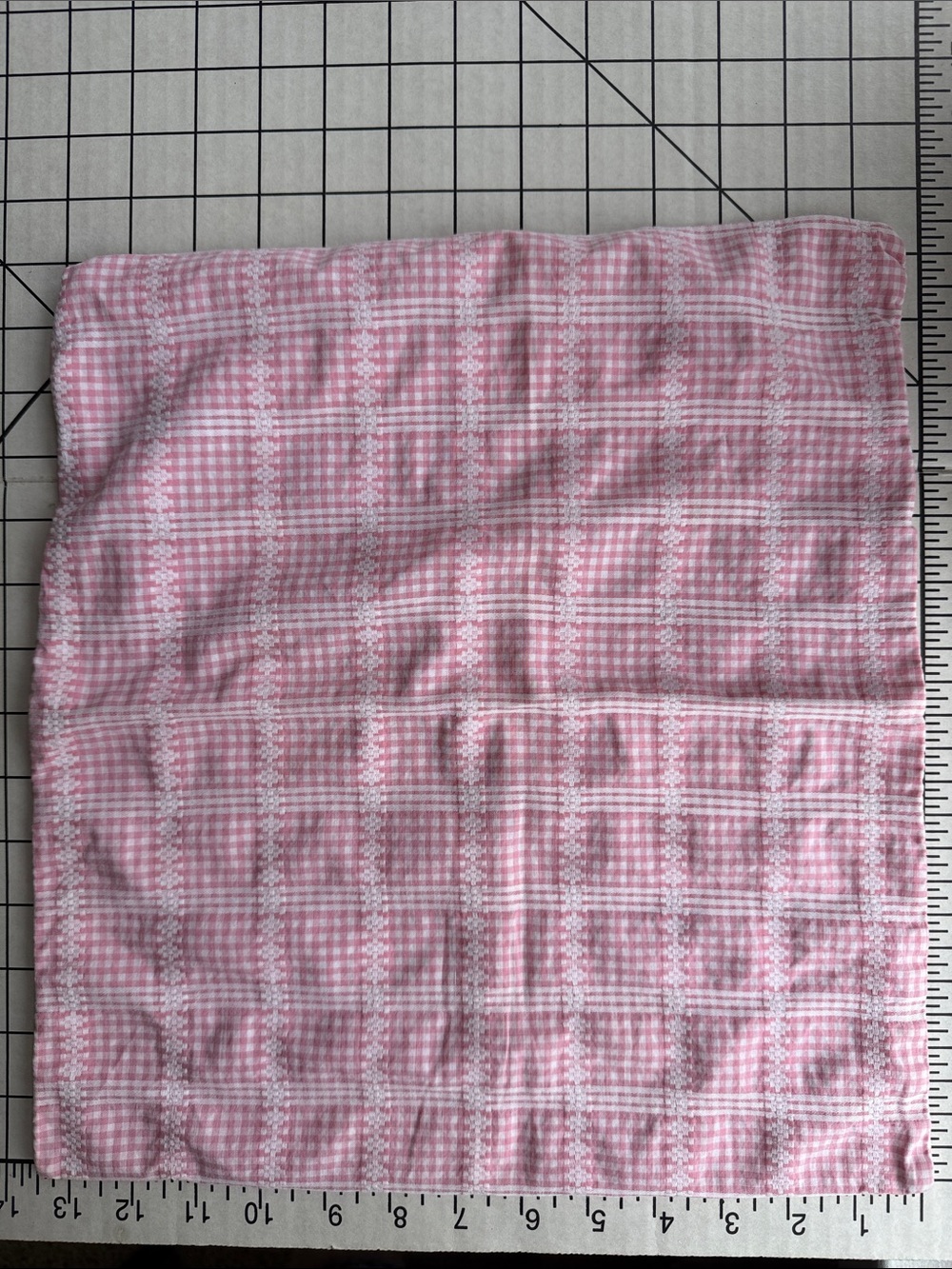 Vintage Handmade Pink Gingham Pillow Sham 13.5” Square Cottage Farmhouse Nursery